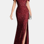 Jillian – Off-Shoulder Split Sequin Dress