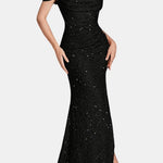 Jillian – Off-Shoulder Split Sequin Dress