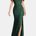 Jillian – Off-Shoulder Split Sequin Dress