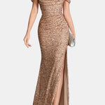 Jillian – Off-Shoulder Split Sequin Dress