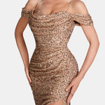 Jillian – Off-Shoulder Split Sequin Dress