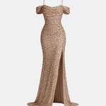 Jillian – Off-Shoulder Split Sequin Dress