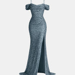 Jillian – Off-Shoulder Split Sequin Dress