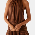 Karla – Backless Halter Chiffon Mini Dress with Soft Ruffle Hem