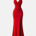 Keira – Sleek V-Neck Maxi Dress with Thigh-High Slit