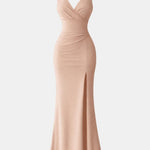 Keira – Sleek V-Neck Maxi Dress with Thigh-High Slit