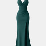 Keira – Sleek V-Neck Maxi Dress with Thigh-High Slit
