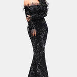 Kendall - Sequin Off-Shoulder Feather Evening Dress