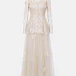 Kylee – Butterfly-Embroidered Lace Maxi Dress with Sheer Sleeves