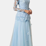 Kylee – Butterfly-Embroidered Lace Maxi Dress with Sheer Sleeves