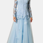 Kylee – Butterfly-Embroidered Lace Maxi Dress with Sheer Sleeves