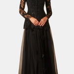 Kylee – Butterfly-Embroidered Lace Maxi Dress with Sheer Sleeves