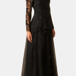 Kylee – Butterfly-Embroidered Lace Maxi Dress with Sheer Sleeves