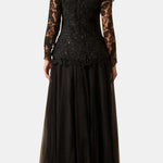 Kylee – Butterfly-Embroidered Lace Maxi Dress with Sheer Sleeves