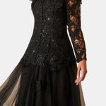 Kylee – Butterfly-Embroidered Lace Maxi Dress with Sheer Sleeves