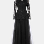 Kylee – Butterfly-Embroidered Lace Maxi Dress with Sheer Sleeves