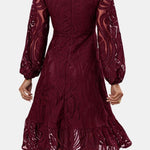 Lakelynn – Ruffled Lace V-Neck Midi Dress with Statement Sleeves