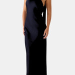 Laurel – Scarf-Neck Maxi Dress with Elegant Open Back Silhouette