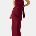 Laurel – Scarf-Neck Maxi Dress with Elegant Open Back Silhouette