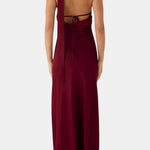 Laurel – Scarf-Neck Maxi Dress with Elegant Open Back Silhouette