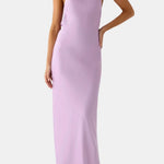 Laurel – Scarf-Neck Maxi Dress with Elegant Open Back Silhouette