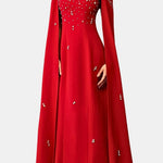 Lexiana – Crystal Embellished Cape Sleeve – Maxi Dress