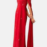Lexiana – Crystal Embellished Cape Sleeve – Maxi Dress