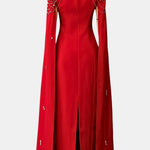 Lexiana – Crystal Embellished Cape Sleeve – Maxi Dress