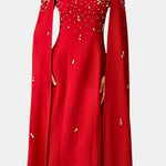 Lexiana – Crystal Embellished Cape Sleeve – Maxi Dress