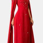 Lexiana – Crystal Embellished Cape Sleeve – Maxi Dress