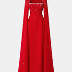 Lexiana – Crystal Embellished Cape Sleeve – Maxi Dress
