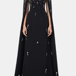Lexiana – Crystal Embellished Cape Sleeve – Maxi Dress