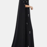 Lexiana – Crystal Embellished Cape Sleeve – Maxi Dress