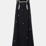Lexiana – Crystal Embellished Cape Sleeve – Maxi Dress