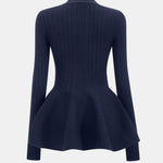 Lia – Solid V-Neck Puff Hem Sweater Cardigan