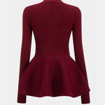 Lia – Solid V-Neck Puff Hem Sweater Cardigan