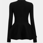 Lia – Solid V-Neck Puff Hem Sweater Cardigan