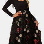 Loretta – Embroidered A-Line Maxi Dress with Long Sleeves