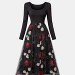 Loretta – Embroidered A-Line Maxi Dress with Long Sleeves