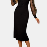 Lottie – Button-Detail V-Neck Midi Dress with Sheer Sleeves