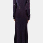 Louis – Crystal Buckle High Neck Long Dress in Purple
