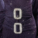 Louis – Crystal Buckle High Neck Long Dress in Purple