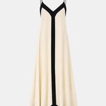 Lucerra – Contrast Trim Slip Old Money Long Dress in Off White