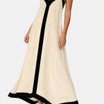 Lucerra – Contrast Trim Slip Old Money Long Dress in Off White