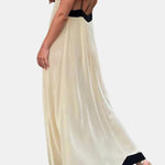 Lucerra – Contrast Trim Slip Old Money Long Dress in Off White