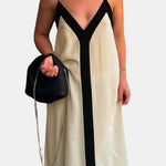 Lucerra – Contrast Trim Slip Old Money Long Dress in Off White