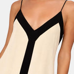 Lucerra – Contrast Trim Slip Old Money Long Dress in Off White