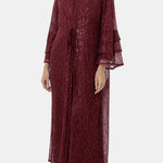 Lunessa – Sequin Lace Tie Waist Abaya in Raisin