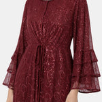 Lunessa – Sequin Lace Tie Waist Abaya in Raisin