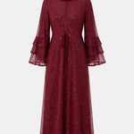 Lunessa – Sequin Lace Tie Waist Abaya in Raisin